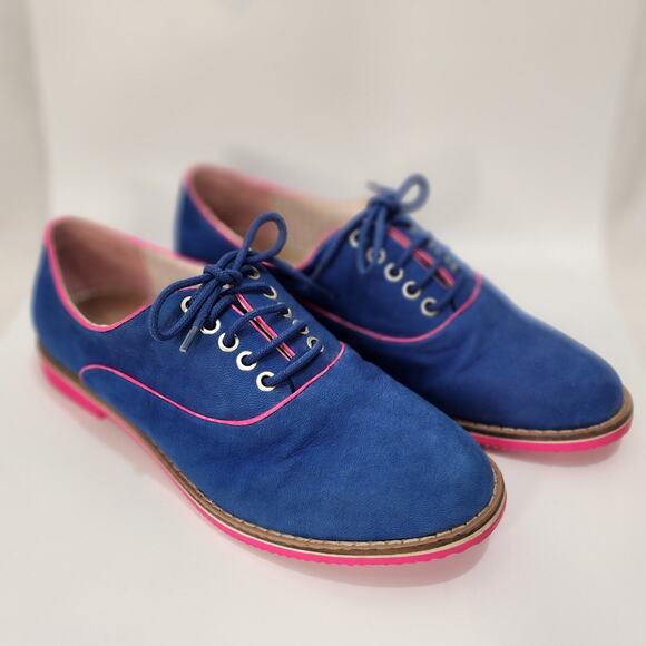 Tommy Hilfiger Bahia Blue & Pink Soft Leather Oxfords, Size 8 - Picture 1 of 10